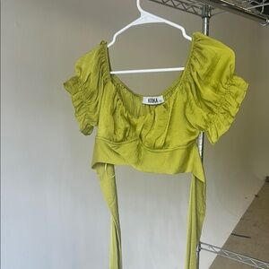 Kookai Green Puff Sleeve Crop Blouse